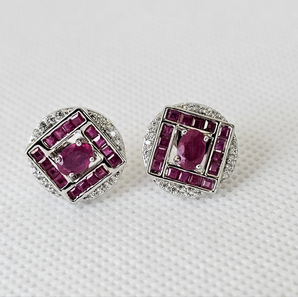 RARITIES 2.45ctw Ruby and 0.35ctw White Zircon Earrings - Picture 2 of 4